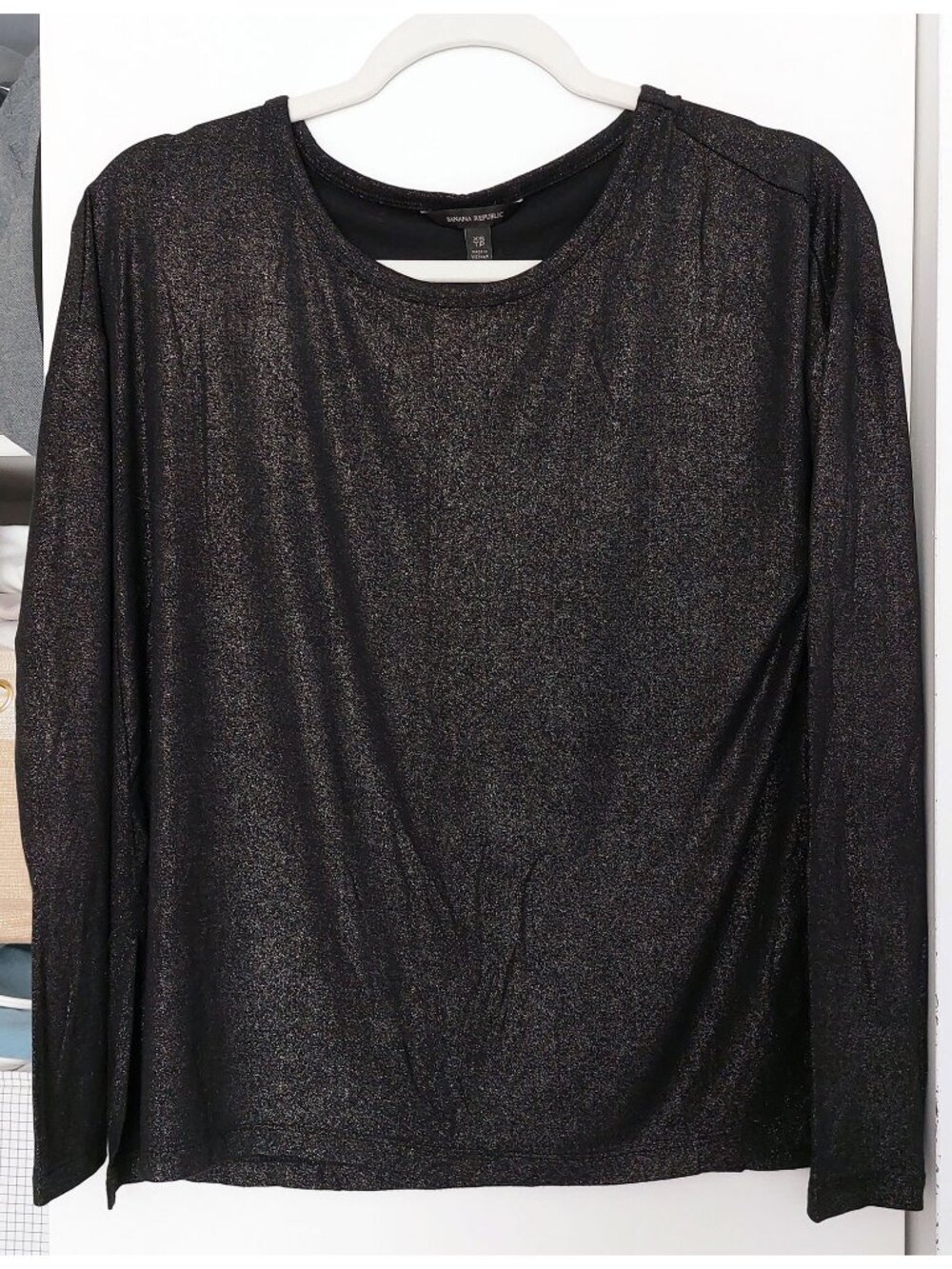 NWOT Banana Republic Black Shimmer Top Long Sleeves XS/S